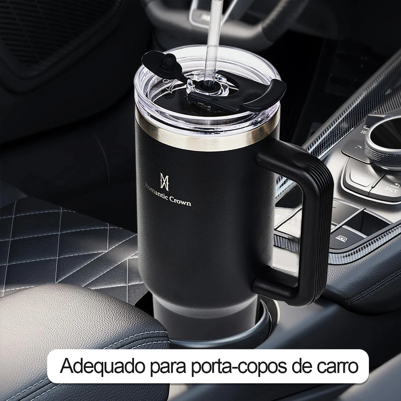 Copo Térmica 1,2l Inox Com Alça Canudo E Tampa Vedada